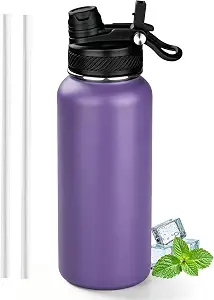 32 oz Insulated Water Bottle with Leak-proof 2-in-1 Straw and Spout Lid,Stainless Steel Sports Water Bottle with Handle,Double Wall Vacuum Metal Water Flask for Travel Camping School(Purple,1) (Copy)
