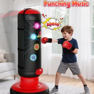 HopeRock Punching Bag for Kids, Boxing Set with Scoring, Light, Music, 4 Game Modes, Inflatable Boxing Bag with Gloves, Birthday Gifts Toys for 4-8-12 Years Old Boys