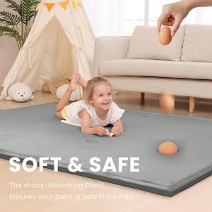 Huloo Sleep Ultra Soft Baby Play Mat for Floor,1.3" Thick Elasti-Foam 50x50 Playpen Mat for Toddlers Infant kids,Non-Slip Backing Safe for Crawling&Tummy Time,Tatami Style (Dark Grey)