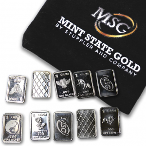 TEN One Gram .999 pure Silver Bars with random designs in a jewelry pouch (Original Version) (Copy)